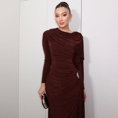 Solid Color A-Line Maxi Dress With Ruffled Ties
