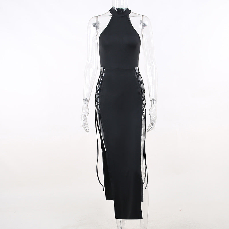 Summer Knit High Neck Sleeveless Hollow-Out Long Dress