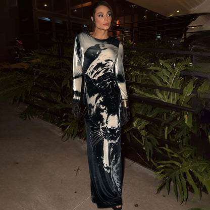 Elegant High-Waisted Bodycon Dress With Animal Print