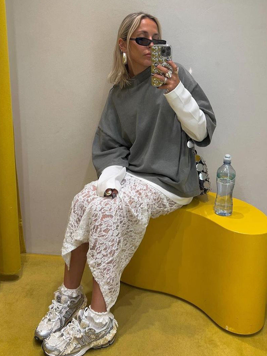 White Lace A-Line Skirt Trendy Casual Summer Dress