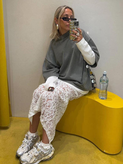 White Lace A-Line Skirt Trendy Casual Summer Dress