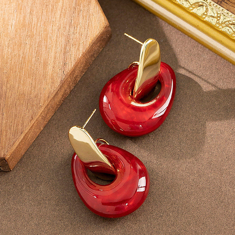 Retro Geometric Resin Drop Earrings Stylish Statement Earrings For Women