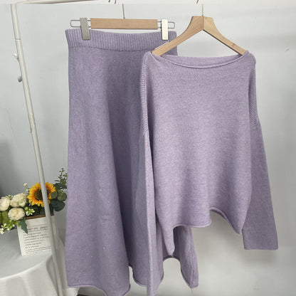 Casual Round Neck Sweater Maxi Skirt Set