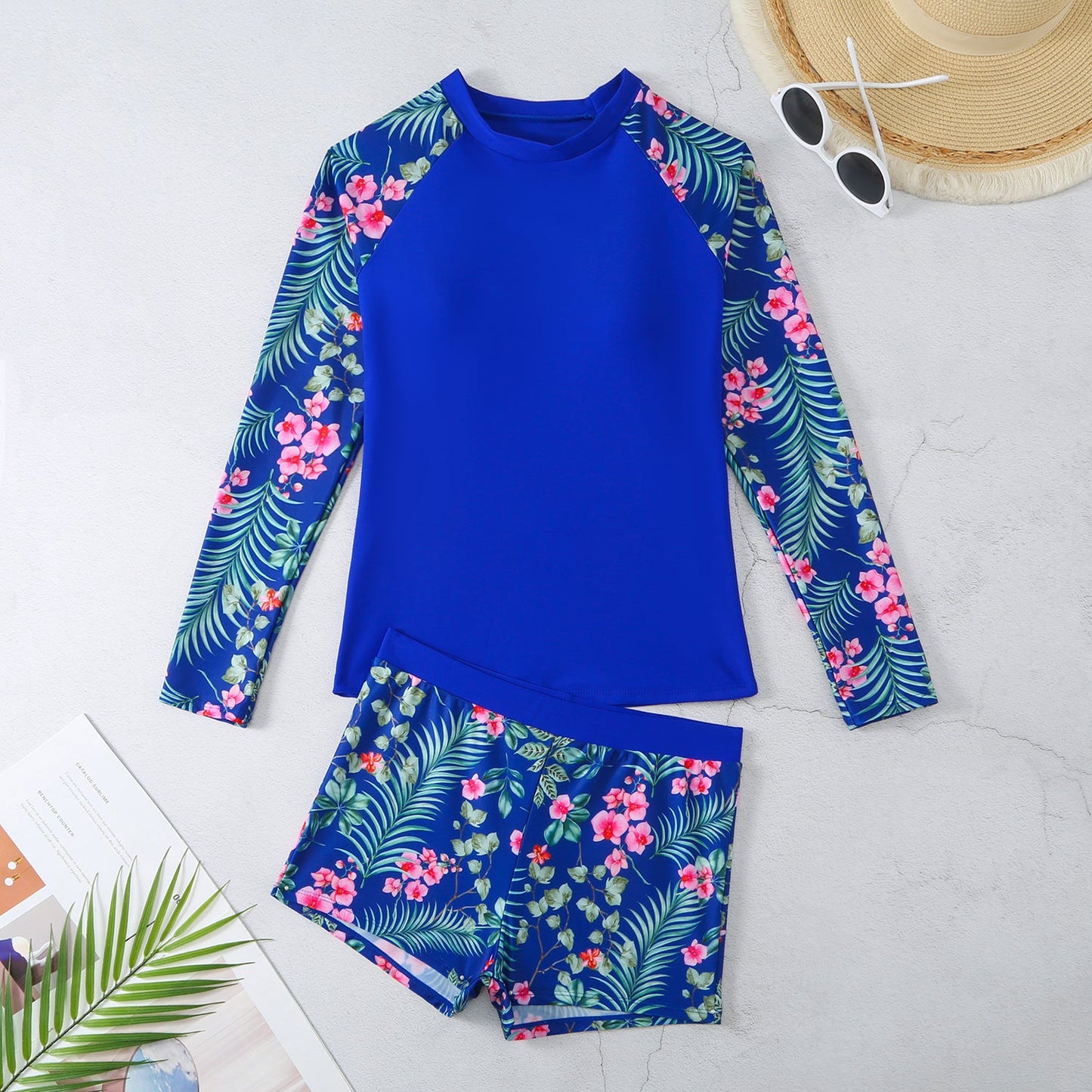 New Swimwear Long Sleeved Digital Printed Conservative Women'S Split Bikini Swimwear