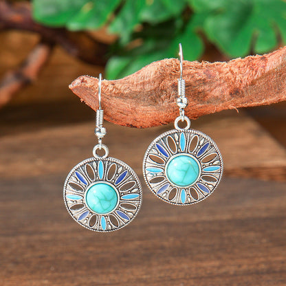 Bohemian Turquoise Teardrop Earrings Vintage Alloy Geometry
