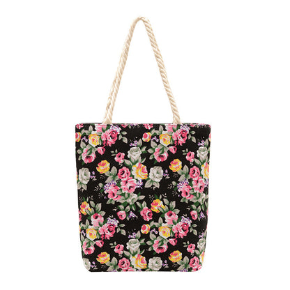 Trendy Floral Canvas Tote Bag Stylish Shoulder Bag