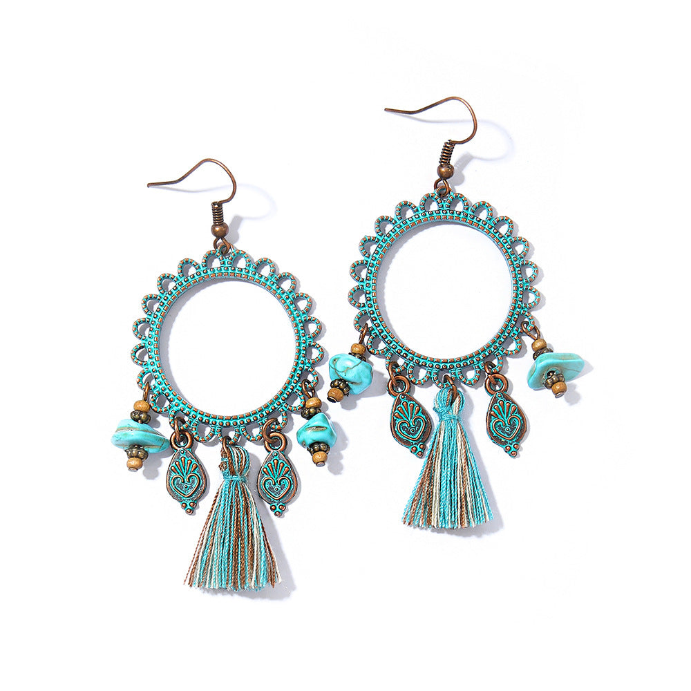 Bohemian Tassel Dangle Earrings Handmade Tribal Style