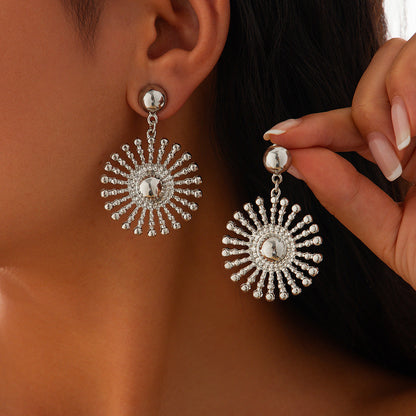 Geometric Metal Flower Stud Earrings Trendy Casual