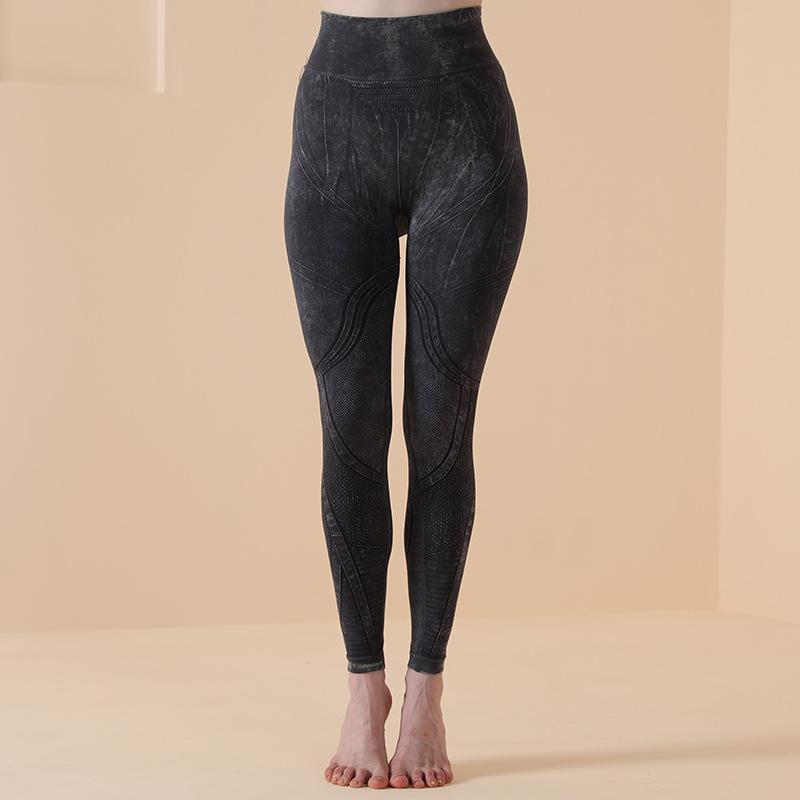 Seamless Washing Pattern Sports Tights Women'S High Waist Hip Bodybuilding Yoga Pants Fitness