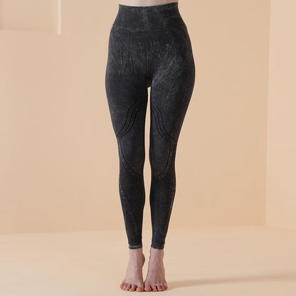 Seamless Washing Pattern Sports Tights Women'S High Waist Hip Bodybuilding Yoga Pants Fitness