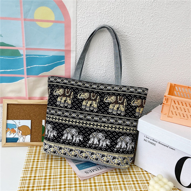 Large Capacity Canvas Tote Bag with Floral Print