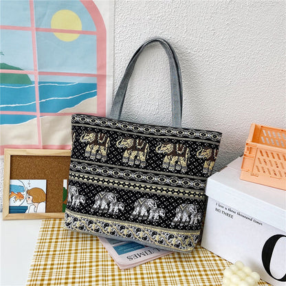 Large Capacity Canvas Tote Bag with Floral Print