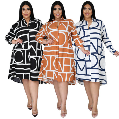 Floral Pleated Waist Shirt Dress Plus Size Casual