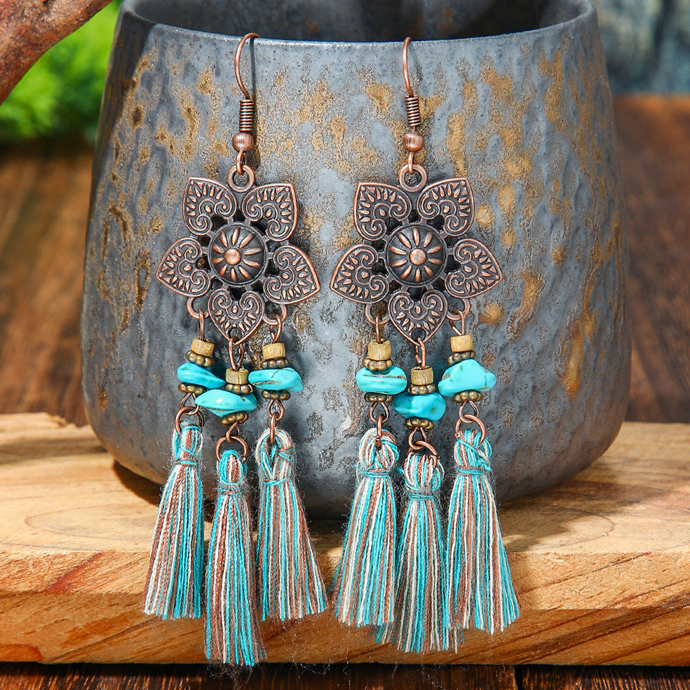 Bohemian Floral Turquoise Drop Earrings Set for Women