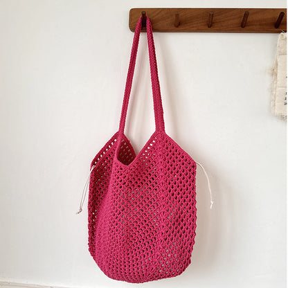 Large Capacity Hollow Cotton Rope Bag Casual Fashion Shoulder Bag