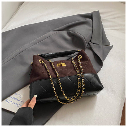 Large Capacity Color Block Retro Suede Shoulder Bag