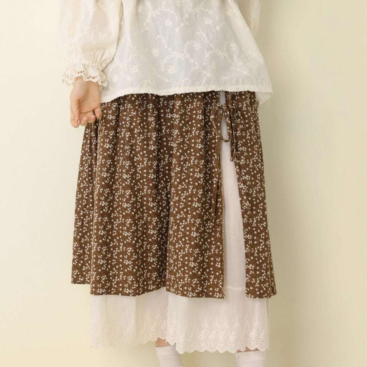 Artistic Printed A-Line Skirt with Tie Detail