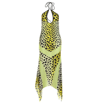 Sleeveless Printed Bodycon Dress With Backless Detail