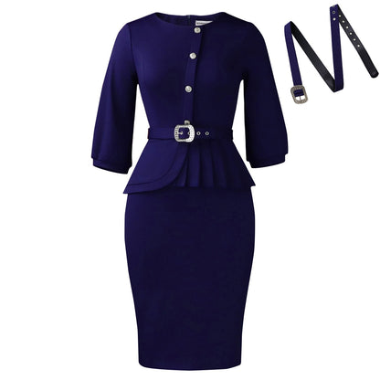 Elegant Ruched Bodycon Dress With Ruffled Neckline