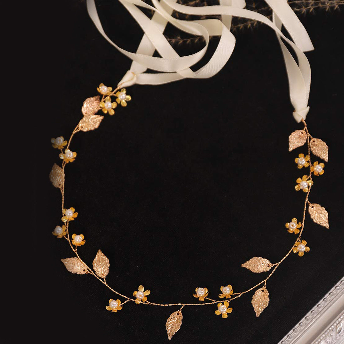 Gold Leaf Flower Bridal Headband Handmade Alloy Hairband