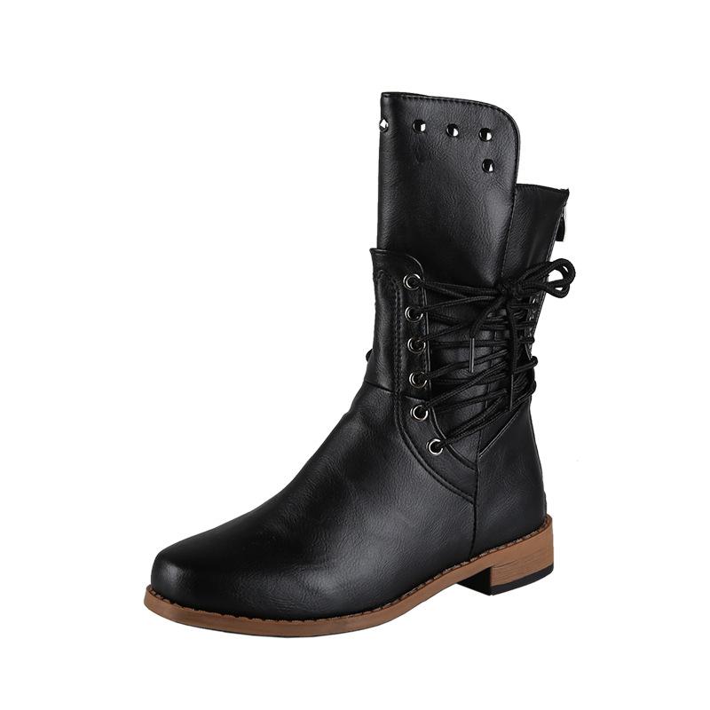 Middle Boots Women'S Booties Retro Martin Boots Rivet Large Size Women'S Boots