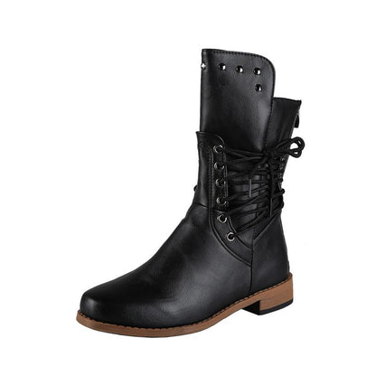 Middle Boots Women'S Booties Retro Martin Boots Rivet Large Size Women'S Boots