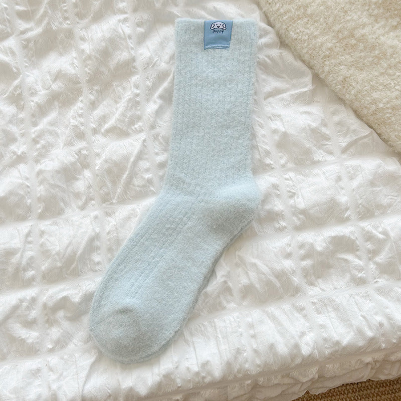 Solid Color Warm Breathable Ribbed Crew Socks
