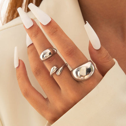 Flower-Decorated Pearl Ring Set Retro Baroque Geometric Rings