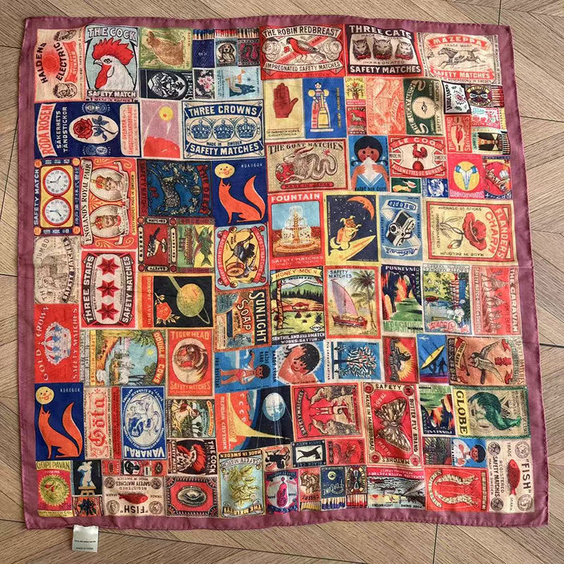 Vintage Collage Print Silk Square Scarf