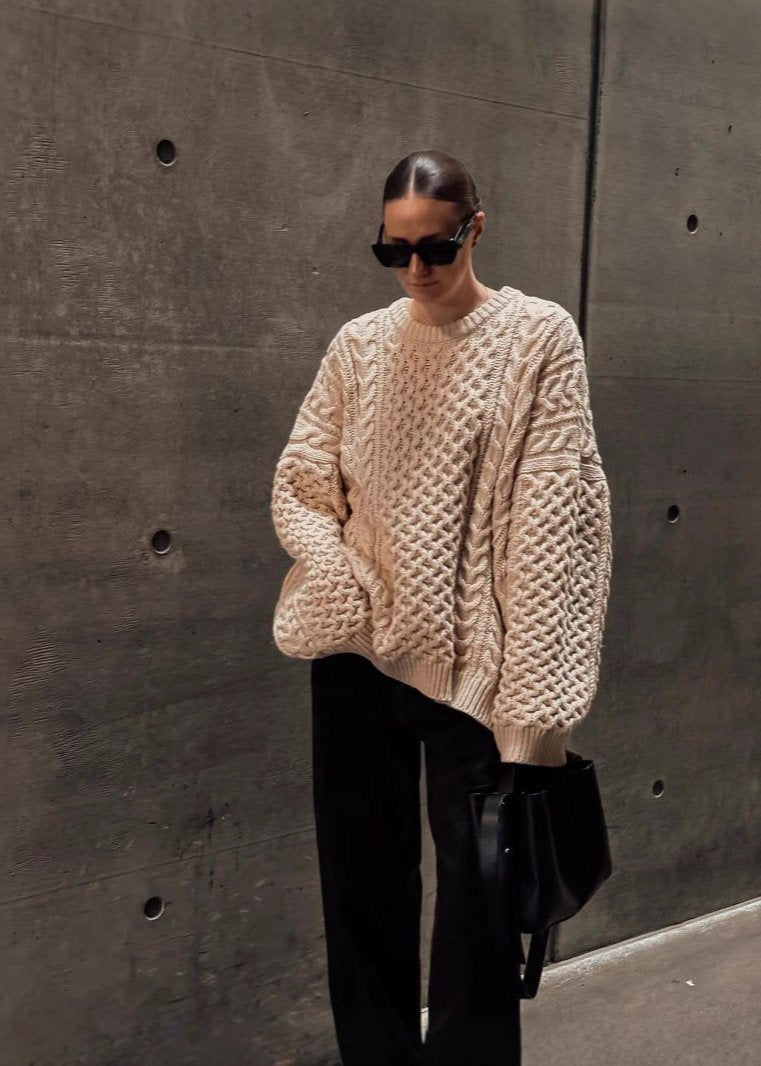 Cable Knit Wool Oversized Relaxed Fit Sweater