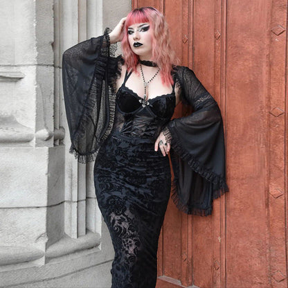 Dark Sexy Lace Bell Sleeve Cardigan Top for Women