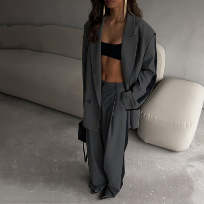 Chic Commuter Two-Piece Suit Set with Color Block Design