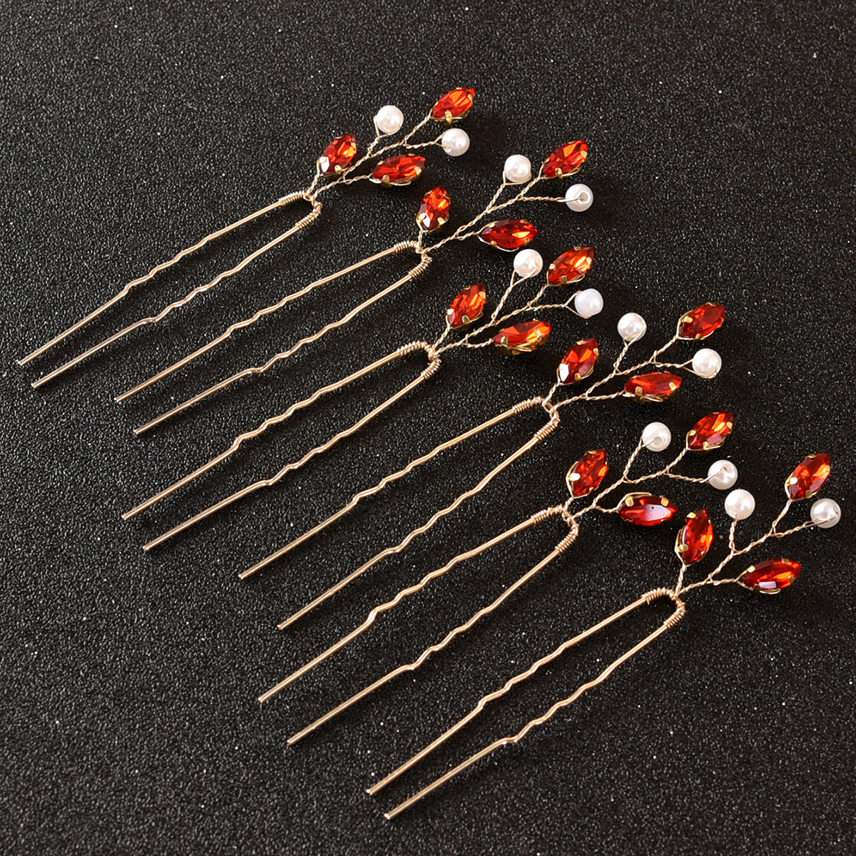 Emerald U-Shaped Hair Pins Set of 6 - Elegant Hair Accessories