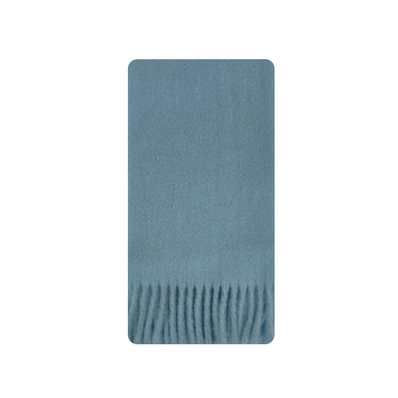 Winter Solid Color Soft Tassel Wool Blend Scarf