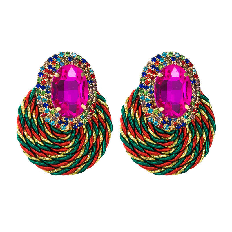 Exaggerated Oval Glass Diamond Earrings Handmade Geometric Jewelry