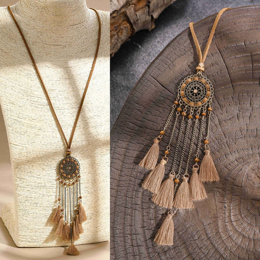 Original Handmade Long Tassel Necklace Boho Chic Design
