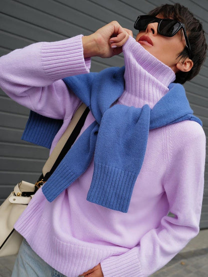 Chic High Neck Sweater Casual Pullover Solid Color