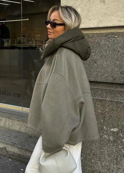 Oversized Hooded Zip Jacket With Padded Collar