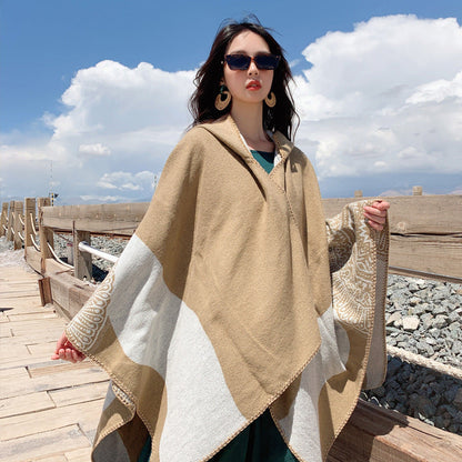 Tibetan Cold Protection Thickened Split Shawl Cloak Autumn And Winter Long Warm Scarf Women'S Cloak