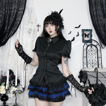 Vintage Lace Trim Black Shirt for Street Style