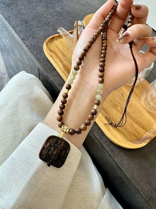 Black Pear With Agarwood Zakiram Pendant Necklace Natural Hetian Jade