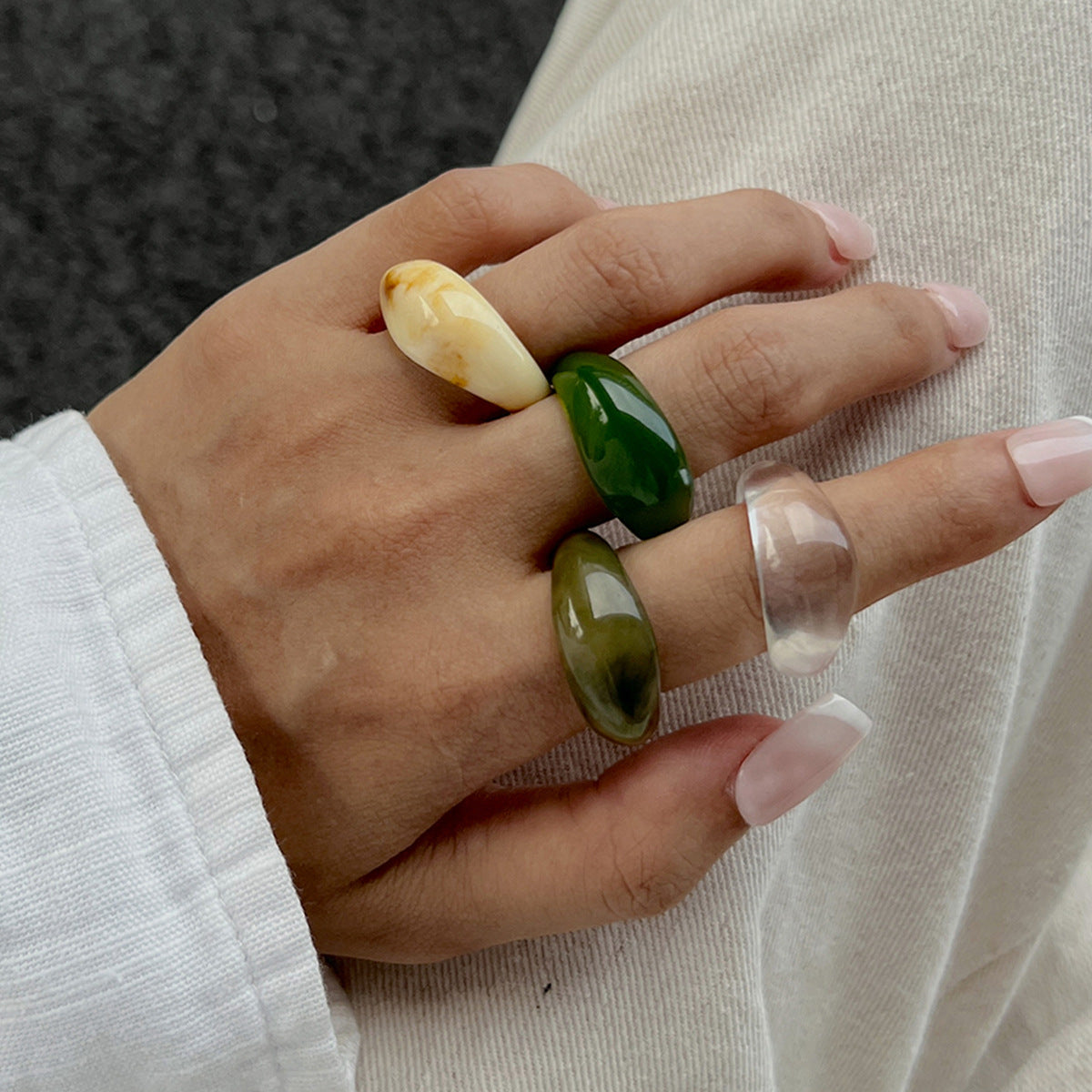 Colorful Resin Rings Geometric Design For Women