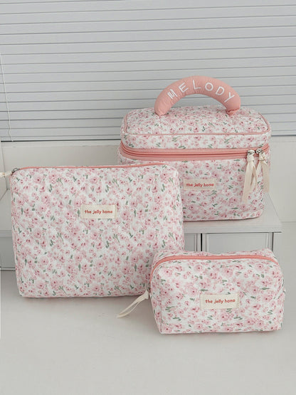Flower Pattern Velvet Makeup Bag Cute Portable Travel Case
