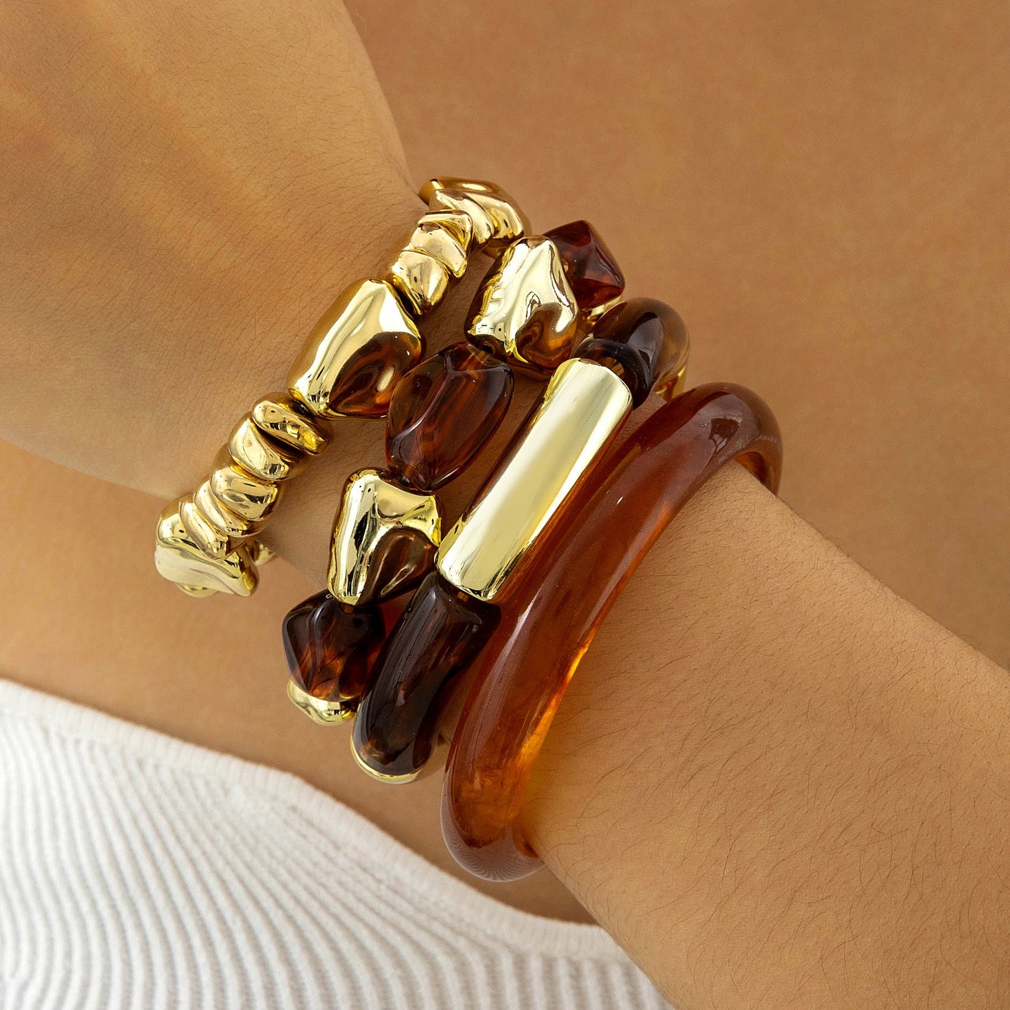 Exaggerated Acrylic Bead Bracelet Set Colorful Retro Jewelry