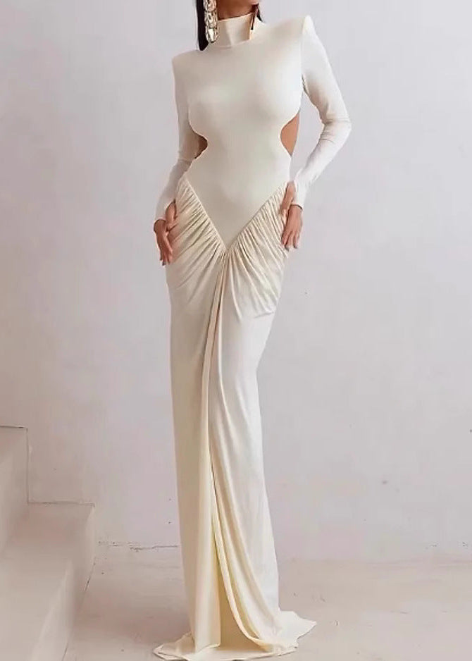 Cutout Long Sleeve Maxi Dress Soft Stretch Fabric