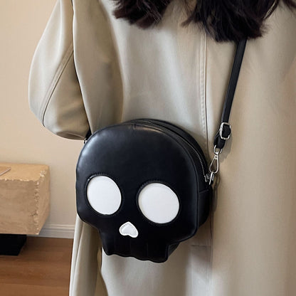 Trendy Skull Crossbody Bag Soft PU Bucket Bag for Casual Wear