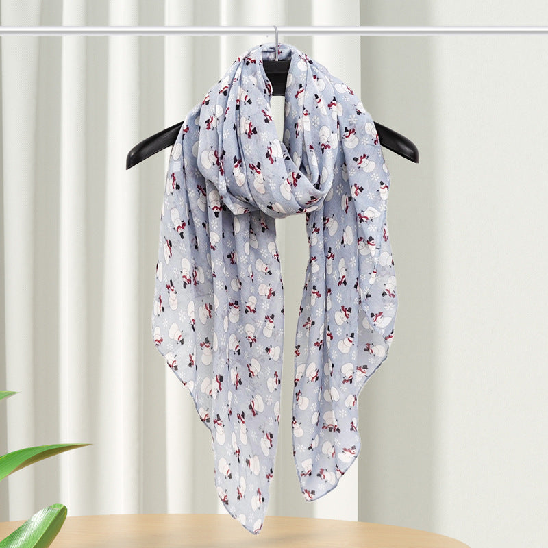 Christmas Theme Cartoon Print Silk Scarf