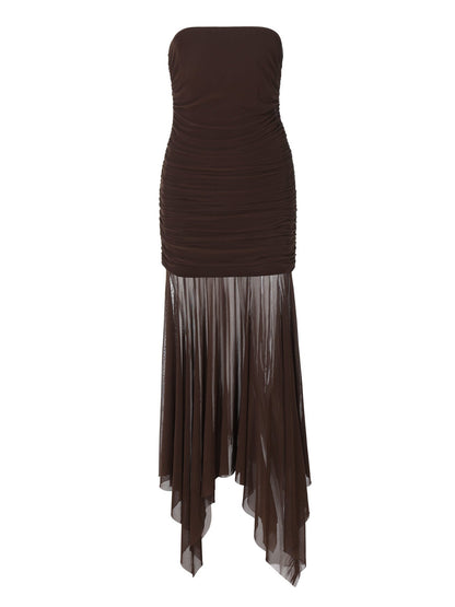 Elegant Strapless Maxi Dress With Ruched Details