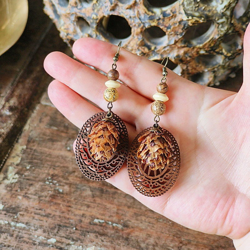 Geometric Bohemian Hollow Wood Earrings for Women