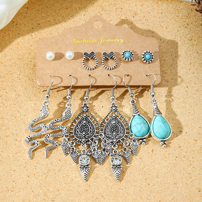 Bohemian Style Metal Earrings with Tassels and Geometric Shapes